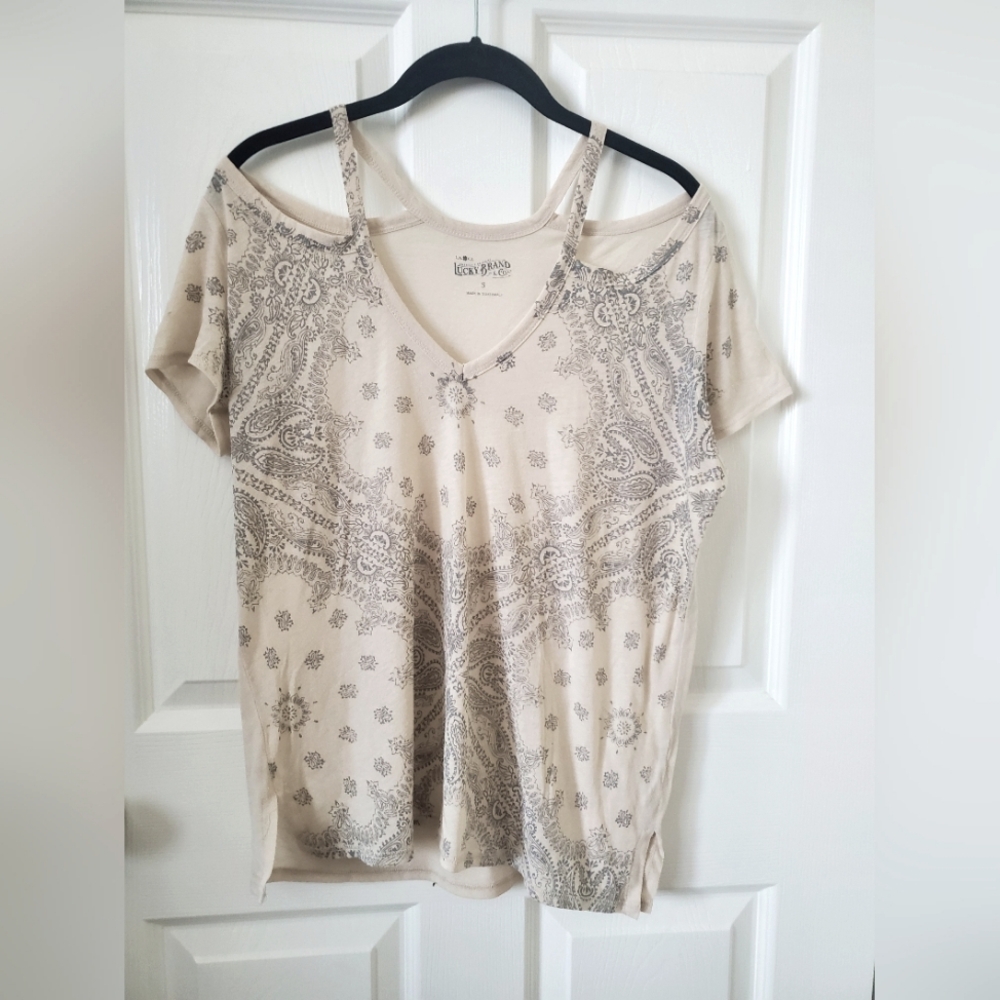 Lucky Brand Cream Cold Shoulder Top Womens Small